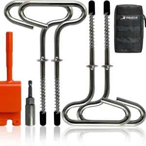 Ice Anchor Tool Kit, Ice Fishing Tent Stakes Nails with Drill Adapter, Stainless Steel Augers Accessories Set, Threaded Gear Equipment with Protective Bag for Setting Up Camping Shelter Shanty