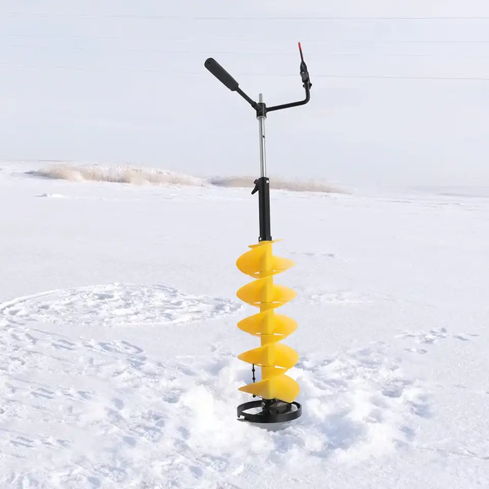 Ice Auger, 8" Electric Cordless Nylon Ice Drill Auger w/Extension Rod, Double Spiral Fan Blades X-Blade Ice Burrowing Tool w/Knife Guard Case, Adjustable Length Portable Ice Fishing Ice Drill