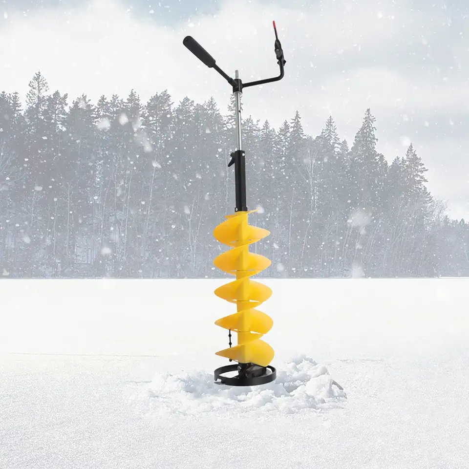 Ice Auger 8" Ice Fishing Auger Long Cordless Ice Augers Auger Drill with 14 Inch Extension Rod for Ice Burrowing/Drilling & Ice Fishing