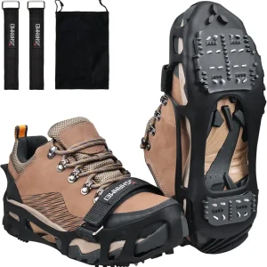 Ice Cleats Crampons Anti Slip Shoe Spikes for Snow Ice Cleats for Shoes and Boots Men Women Winter Walking Non-Slip 24 Studs Stretch Rubber Footwear