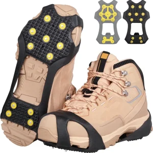Ice Cleats for Shoes and Boots, Anti Slip Crampons Ice Shoes Grippers 11 Studs Walk Traction Cleats Crampons for Hiking Boots Ice Snow Cleats Ice Fishing Walking Hiking Winter Gear