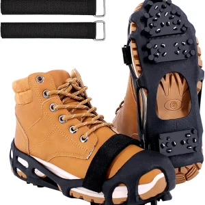 Ice Cleats for Shoes and Boots Women Men, Crampons for Shoes Hiking Fishing Climbing Running, Rubber Stainless Steel Traction Non Slip Ice Snow Spikes for Shoes On Ice Winter Walking Outdoor