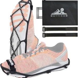 Ice Cleats for Walking on Ice Snow, Crampons Traction Grips Spikes for Shoes Boots, Anti-Slip Flexible Footwear Grippers for Climbing Hiking Fishing Outdoor Running with 2 Adjustable Straps