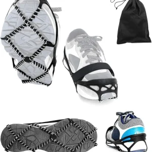 Ice Cleats, Highly Elastic Traction Cleats Grippers with Magic Tape Straps and Storage Bag, Anti Slip Walk Traction Cleats for Hiking Walking on Snow and Ice