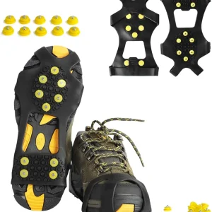 Ice Cleats, Ice Grippers Traction Cleats Shoes and Boots Rubber Snow Shoe Spikes Crampons with 10 Steel Studs Cleats Prevent Outdoor Activities from Wrestling