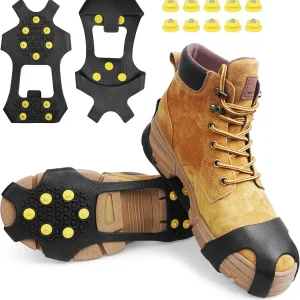 Ice Cleats Snow Traction Cleats Crampons for Shoes and Boots Anti Slip Rubber Snow Cleats Overshoe Footwear Protable Grippers for Walking on Snow and Ice Men Women Hiking Climbing Ice Fishing