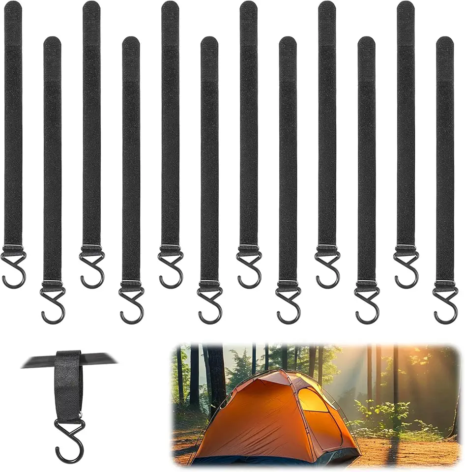 Ice Fishing Coat Hooks, 12 pcs Ice Fishing Shelter Accessories Coat Hooks Hanging Storage for Tent Outdoor Camping Hunting (Black)