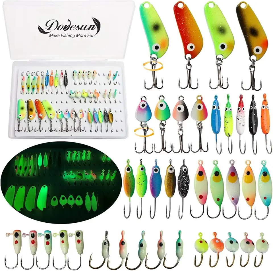 Ice Fishing Jigs Ice Fishing Lures Jig Heads Walleye Fishing Lures Crappie Jigs Glow in Dark-Ice Fishing Jigs with Storage Box 38pcs/28pcs/25pcs/20pcs