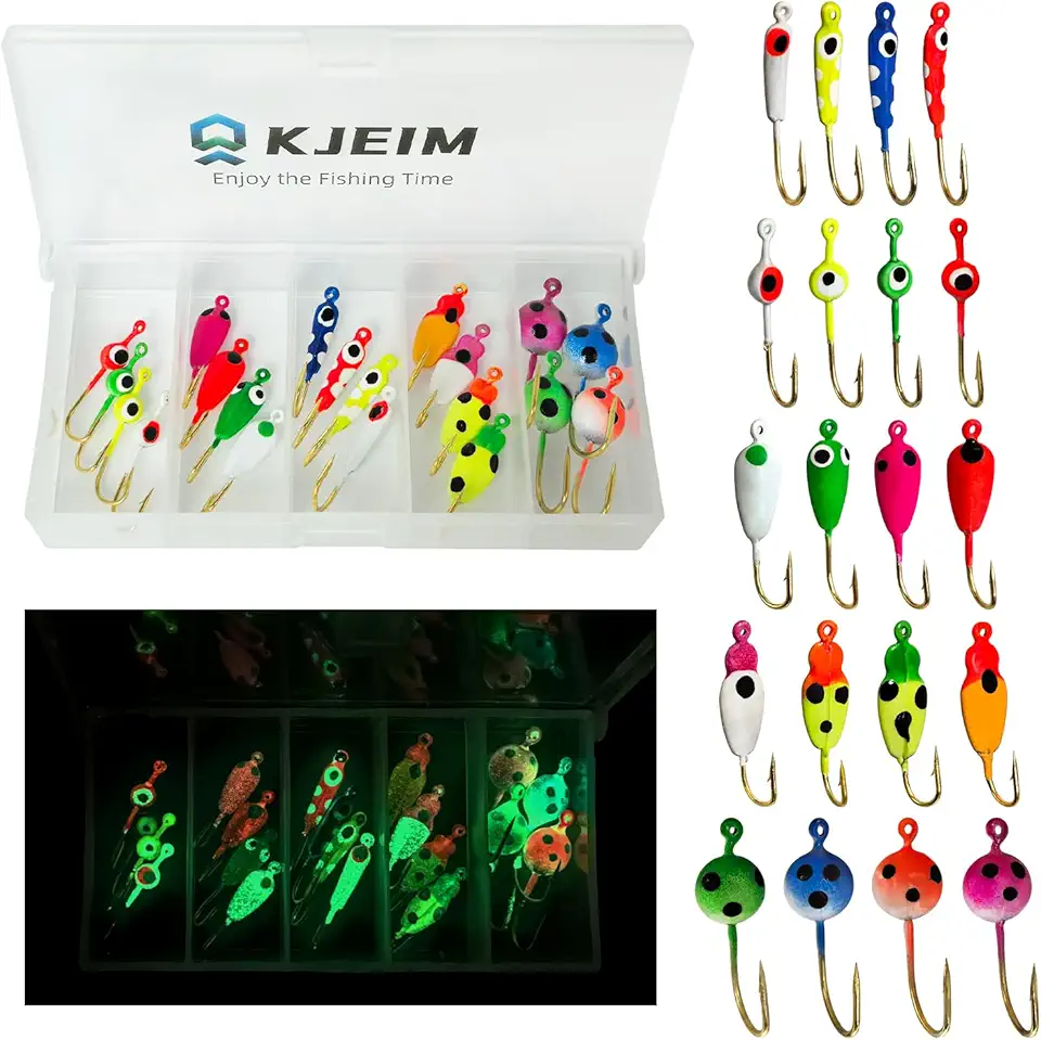 Ice Fishing Jigs Luminous Ice Fishing Lures Glowing Jig Gear Winter Fishing Jigging for Crappie Pike Panfish Walleye Perch Bluegill 6pcs/20pcs