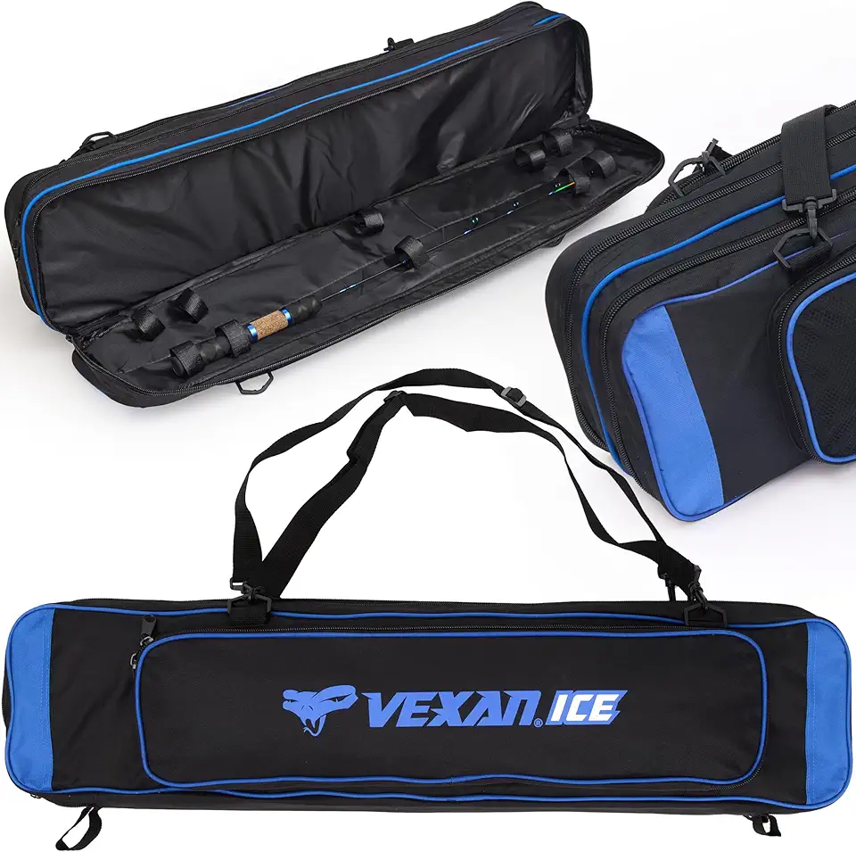 Ice Fishing Rod Case - Water-Resistant Ice Fishing Tackle Bag, Ice Rod Case - 36" Portable Rod Carrier, Fishing Rod Travel Case, Fly Fishing Bag - Fits 8 Rods, Tip-Ups, & Lures