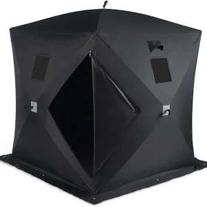 Ice Fishing Shelter, 210D Composite Sandwich Cotton Insulated Ice Fishing Shelter Thermal, Ice Fishing Shanty with Insulated Layer, 2-3 Person Insulated Ice Shelter, Large Fishing Area