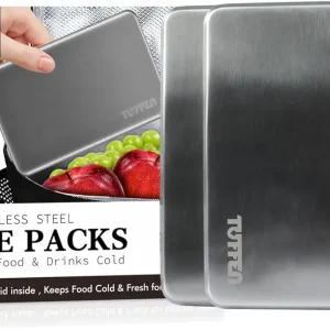 Ice Packs for Lunch Boxes, Stainless Steel Cooling Pack for Cooler, Quick Freeze Long-Lasting Reusable Ice Pack, Multi Use Cooler Accessories for Hiking, Camping and Fishing(2 Packs)