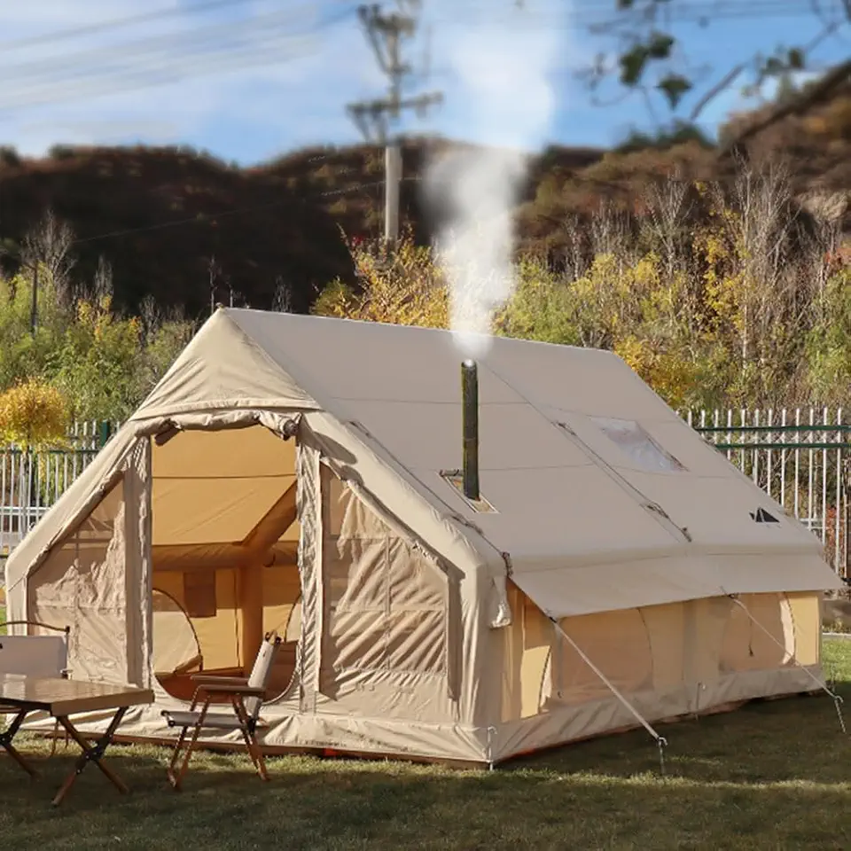 Inflatable Tents with Pump,2-4 Person Blow Up Tent with Stove Jack Hole,4 Season Large Pop-Up Tents,Easy Setup