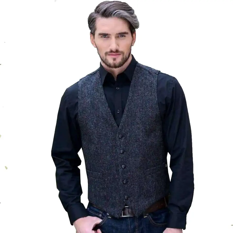 Irish Tweed Vest for Men, 5-Button Front, Silk Interior, Adjustable Back Belt, Made in Ireland