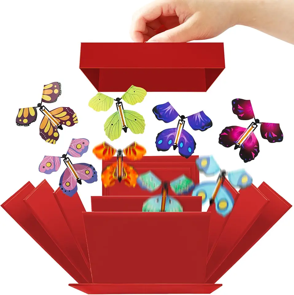 JarThenaAMCS Christmas Butterfly Explosion Gift Box Explosion Red Paper Box with Flying Butterfly Surprise Candy Treat Box for Birthday Party, Cake for Delivery Supplies, 5.9 x 5.9 x 5.9 Inch