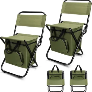 Jerify 2 Pcs Fishing Chair with Cooler Bag Multi-Function Foldable Compact Fishing Stool Hunting Chair Portable Backrest Stool with Folding Backpack for Finishing Camping Hunting Travel(Green)
