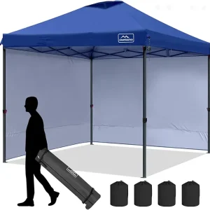 KAMPKEEPER 10x10 Pop Up Canopy Tent with 2 Sidewalls, Beach Tent - Easy Outdoor Sun Shade for Events, Parties, Camping - Gazebo with 4 Weight Bags & Carry Bag.?Navy Blue?