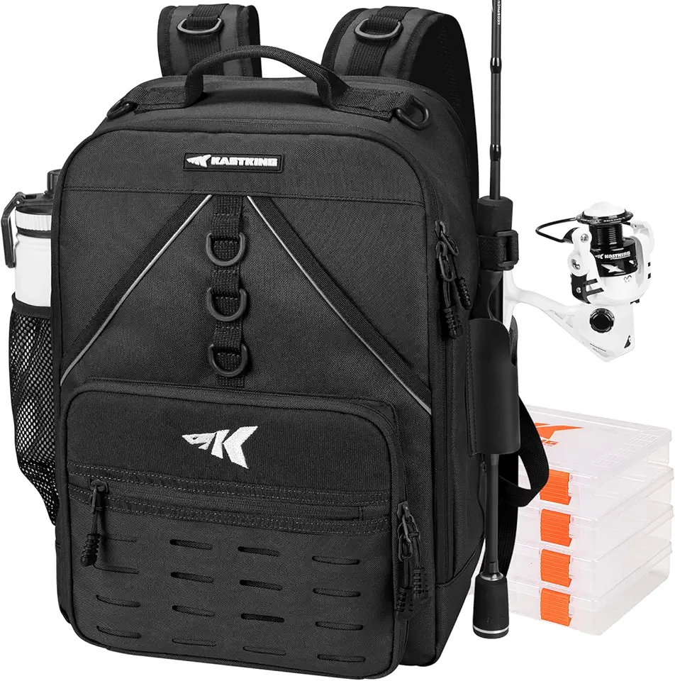 Karryall Medium Fishing Tackle Daily Backpack, Large Storage Water-resistant Fishing Bag Store Gear and Equipment