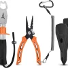 KastKing Fishing Pliers, Fish Lip Gripper or Fish Scale Combo Saltwater Resistant Fishing Tools, Fishing Gear with Rubber Handle, Lanyard, Line Cutter Hook Remover with Sheath, Ice Fishing Gift Men