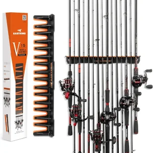 KastKing Patented V15 Vertical Fishing Rod Holder � Wall Mounted Fishing Rod Rack, Store 15 Rods or Fishing Rod Combos in 17.25 Inches, Great Fishing Pole Holder and Rack