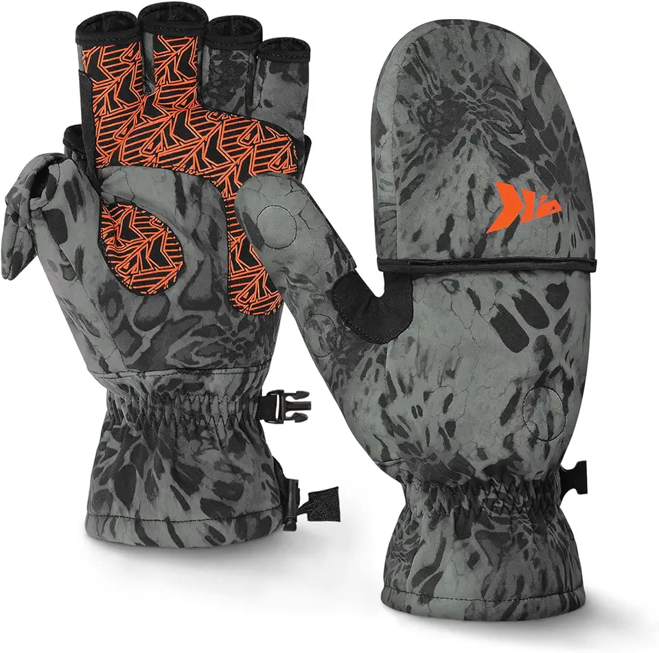 KastKing PolarBlast Ice Fishing Gloves Convertible Mittens � Cold Weather Fishing Mittens and Fingerless Gloves with 3M Thinsulate � Winter Fishing Mittens� Ideal for Ice Fishing, Photography