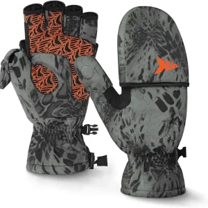 KastKing PolarBlast Ice Fishing Gloves Convertible Mittens � Cold Weather Fishing Mittens and Fingerless Gloves with 3M Thinsulate � Winter Fishing Mittens� Ideal for Ice Fishing, Photography