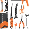 KastKing SteelStream 8pc Fishing Tool Kit - Fishing Pliers with Lanyard, Fillet Knife, Floating Fish Lip Gripper, Fishing Braid Scissors, Tool Retractor, Fishing Hook Remover, Bungee Cords