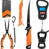 KastKing ToughTide Fishing Tool Kit, Rechargeable Digital Fish Scale with Lip Grip & Tape Measure, 7� Fillet Knife with Sheath & Sharpener, 8� Split Ring Fishing Pliers