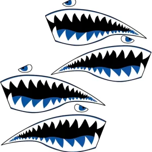 Kayak Stickers Decals Waterproof,2 Pairs Shark Teeth Sticker,Flying Tiger Decal,Warhawk Sticker,Shark Decal for Kayak Canoe Fishing Boat Car Truck Jet Ski Hobie Dagger Ocean Boat Decoration