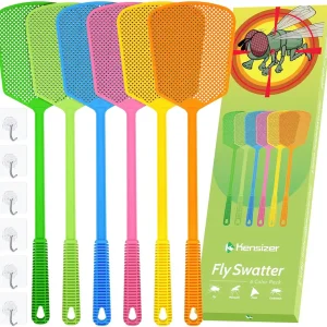 Kensizer 6-Pack Plastic Fly Swatters Heavy Duty, Multi Pack Matamoscas, Jumbo Long Handle Fly Swat Shatter Bulk, Large Bug Swatter That Work for Indoor and Outdoor