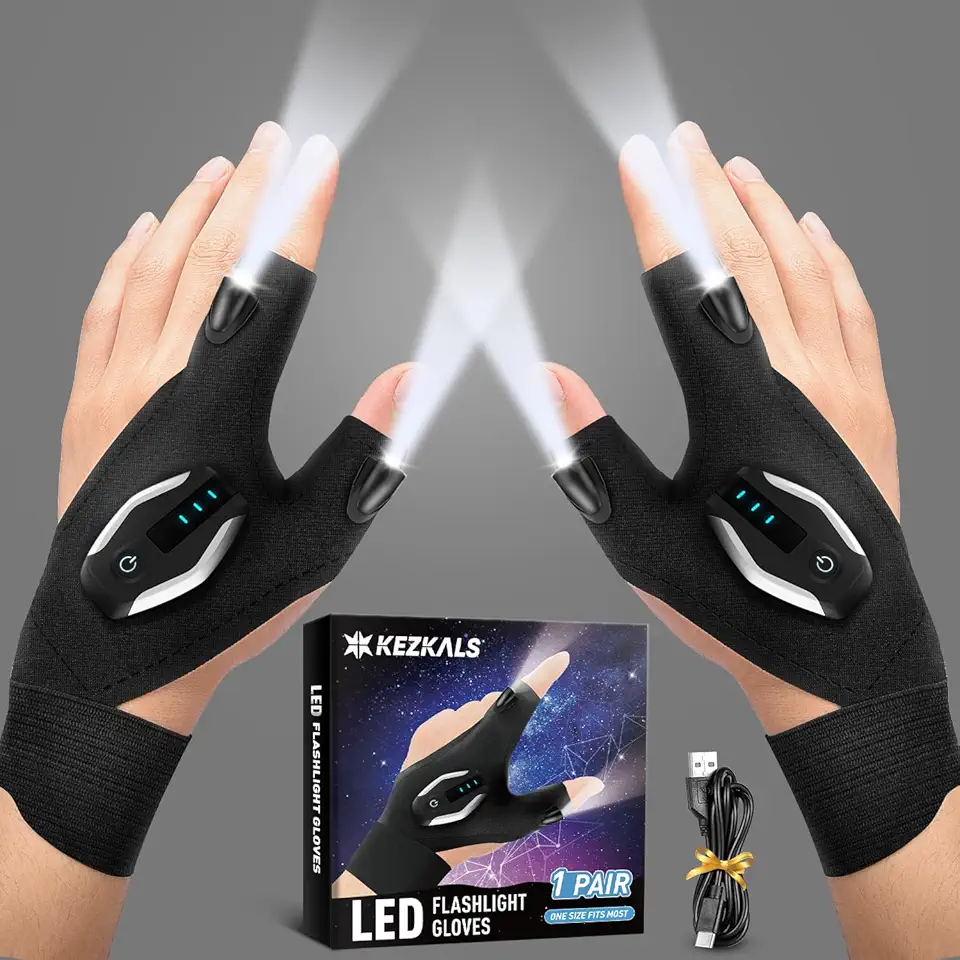 KEZKALS Gifts for Men Rechargeable Flashlight Gloves, Fathers Day Dad Gifts from Daughter, Dad Gifts for Fathers Day, Birthday Gifts for Husband Boyfriend, Father's Day Flashlight Gloves, Cool Gadgets