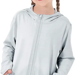 Kids Active Zipper Sun Protection Jacket Boys Girls Hooded Cooling Shirt Pockets Fishing Running Outdoor