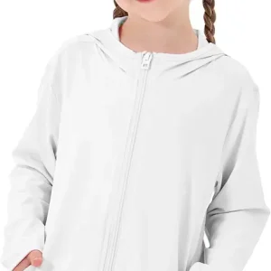 Kids Active Zipper Sun Protection Jacket Boys Girls Hooded Cooling Shirt Pockets Fishing Running Outdoor