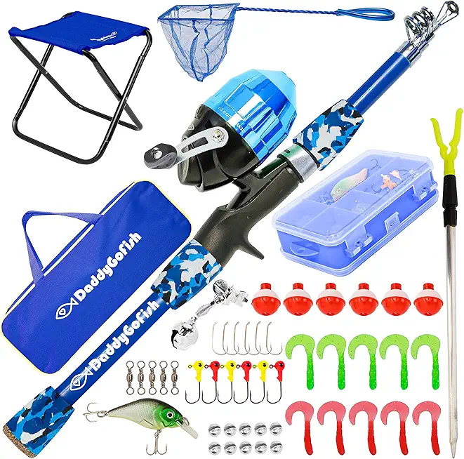 Kids Fishing Pole - Rod Reel Combo Tackle Box Starter Set - First Year Small Dock Gear Kit for Boys Girls Toddler Youth Age Beginner Little Children Junior Anglers