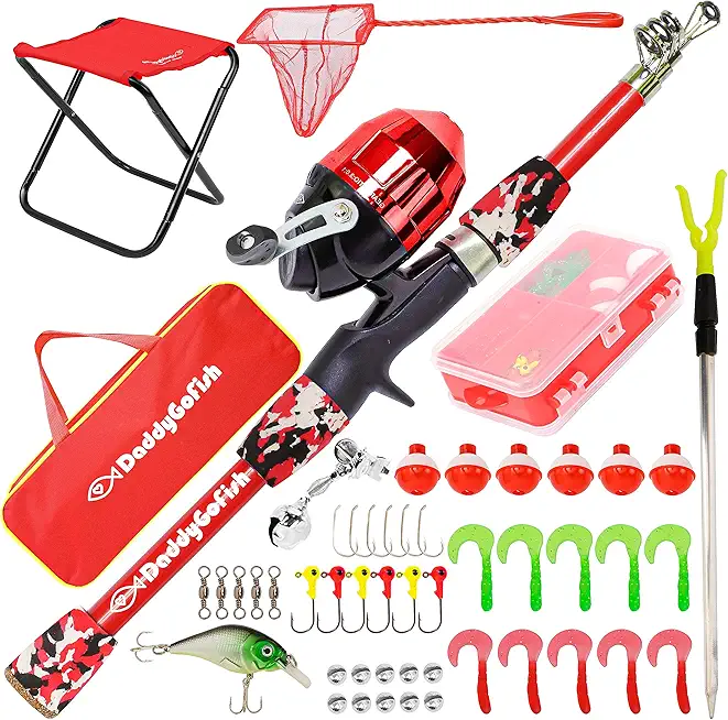 Kids Fishing Pole - Rod Reel Combo Tackle Box Starter Set - First Year Small Dock Gear Kit for Boys Girls Toddler Youth Age Beginner Little Children Junior Anglers