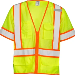 Kishigo 1242 Ultra-Cool Polyester Mesh Class 3 Surveyors Vest, Large, Lime