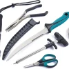 KNINE OUTDOORS 6PCS Fishing Tool Kit, Fishing Pliers, Fish Fillet Knife, Fishing Gripper, Fishing Scissors for Braided line, Fishing Gear and Equipment, Fishing Gifts for Men