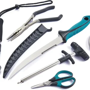 KNINE OUTDOORS 6PCS Fishing Tool Kit, Fishing Pliers, Fish Fillet Knife, Fishing Gripper, Fishing Scissors for Braided line, Fishing Gear and Equipment, Fishing Gifts for Men