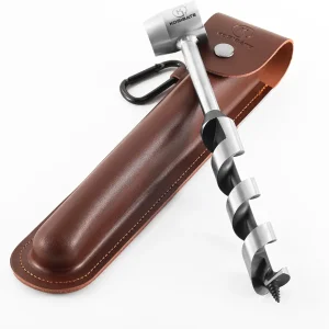 Kosibate Bushcraft Gear, Hand Auger Wrench for Easy Wood Drilling - Settlers Wrench and Bushcraft Tools Perfect for Camping and Woodworking Tasks-Scotch Eye Wood Drill with Leather Case Brown.