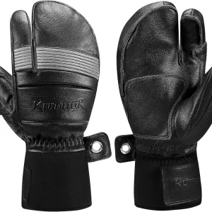 KUTOOK Ski Mittens Three Fingers Thermal 3M Thinsulate Waterproof Snowboard Gloves Winter for Cold Weather Snowmobile