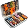 Kylebooker 64pcs Fly Fishing Flies Assortment Kit Dry Wet Flies Nymphs Woolly Bugger for Trout Bass Fishing with Fly Box