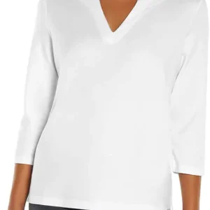 Ladies' 3/4 Sleeve Pima Cotton Tee/Top with Side Slits, Black