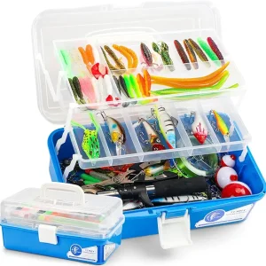 Large 3 Layers Tackle Box with Tackle Included, 432Pcs Fishing Lures Kit Contains Pliers, Crankbait, Hooks, Weights & Accessories, Fishing Gear Bait Lure Gifts for Men Bass Freshwater (Blue)