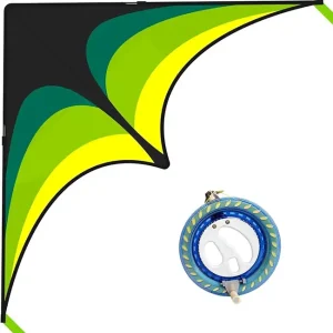 Large Delta Kite Easy to Fly with Kite Reel Set, Beach Kite & Kite Spool for Kids & Adults, Single Line Triangle Kite with 7.1 Inch Kite Wheel Kit