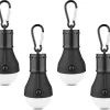 LED Camping Tent Lantern, Portable Outdoor Waterproof Emergency Light Bulb, Battery Powered with Clip Hook, Super Bright, for Hiking, Party?Camping, Fishing, Power Failure (4 Packs, Black )
