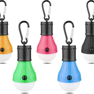 LED Camping Tent Lantern, Portable Outdoor Waterproof Emergency Light Bulb, Battery Powered with Clip Hook, Super Bright, for Hiking, Party?Camping, Fishing, Power Failure (5 Packs, Multi-Color)