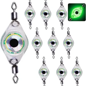 LED Fishing Light Underwater Flasher Lights (10-Pack) Waterproof LED Lighted Bait Halibut Flasher Underwater Fishing Lure Green Light Deep Drop Double Swivel Fishing Light (Green)