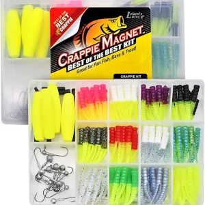 Leland's Lures Crappie Magnet Best of the Best Kit, Fishing Equipment and Accessories, Fishing Lures, 96 Bodies, 15 Double Cross Jig Heads, 4 E-Z Floats
