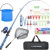 LEOFISHING Kids Fishing Pole Set with Full Starter Kits Portable Telescopic Fishing Rod and Spincast Reel with a Fishing Net and Bucket for Boys Girls and Youth