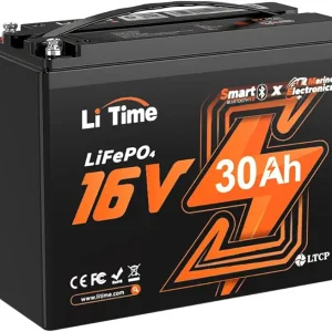 LiTime 16V 30Ah LiFePO4 Lithium Battery with Bluetooth 5.0, Built-in 30A BMS & Low-temp Protection, 4000+ Cycles, 10-Year Lifespan for Fish Finders, Sonar, Marine Electronics